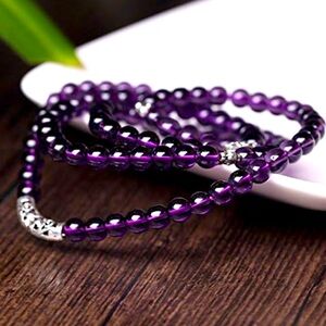 BUDHASTONE 108 Amethyst Prayer Beads Mala Bracelet/ Necklace 925 Silver Flower